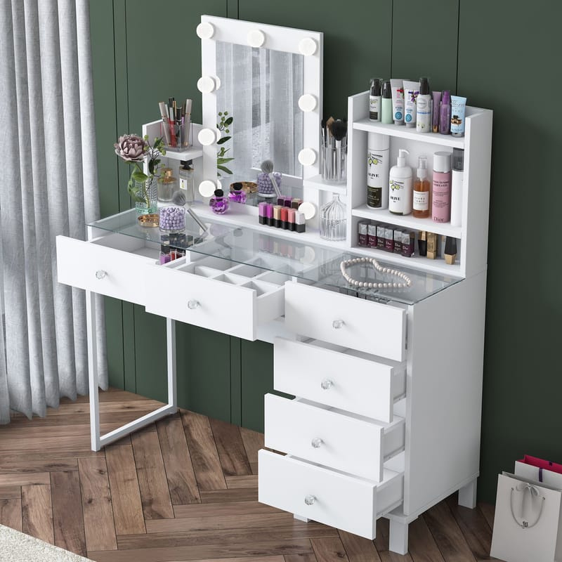 Make-up-bord Wallxpert Hyla BJ141 (120 x 136,8 x 40 cm) hvid - Hvid - Møbler - Borde - Sminkebord & konsolbord