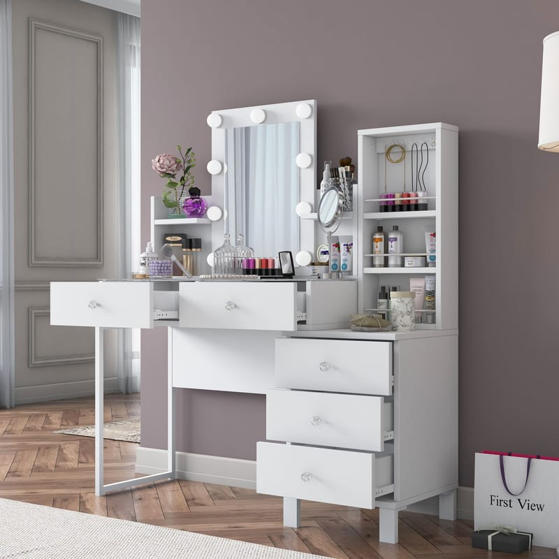 Make-up-bord Wallxpert Hyla BJ153 (120 x 136,8 x 40 cm) hvid - Hvid - Møbler - Borde - Sminkebord & konsolbord