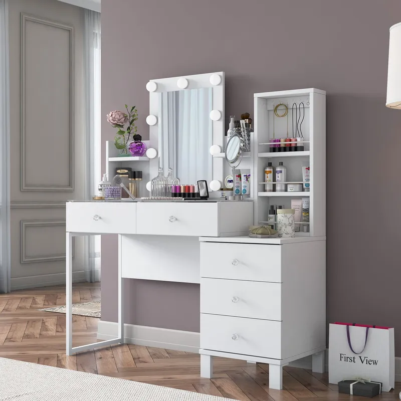 Make-up-bord Wallxpert Hyla BJ153 (120 x 136,8 x 40 cm) hvid - Hvid - Møbler - Borde - Sminkebord & konsolbord