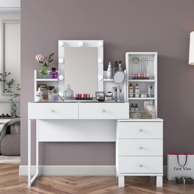 Make-up-bord Wallxpert Hyla BJ153 (120 x 136,8 x 40 cm) hvid - Hvid - Møbler - Borde - Sminkebord & konsolbord