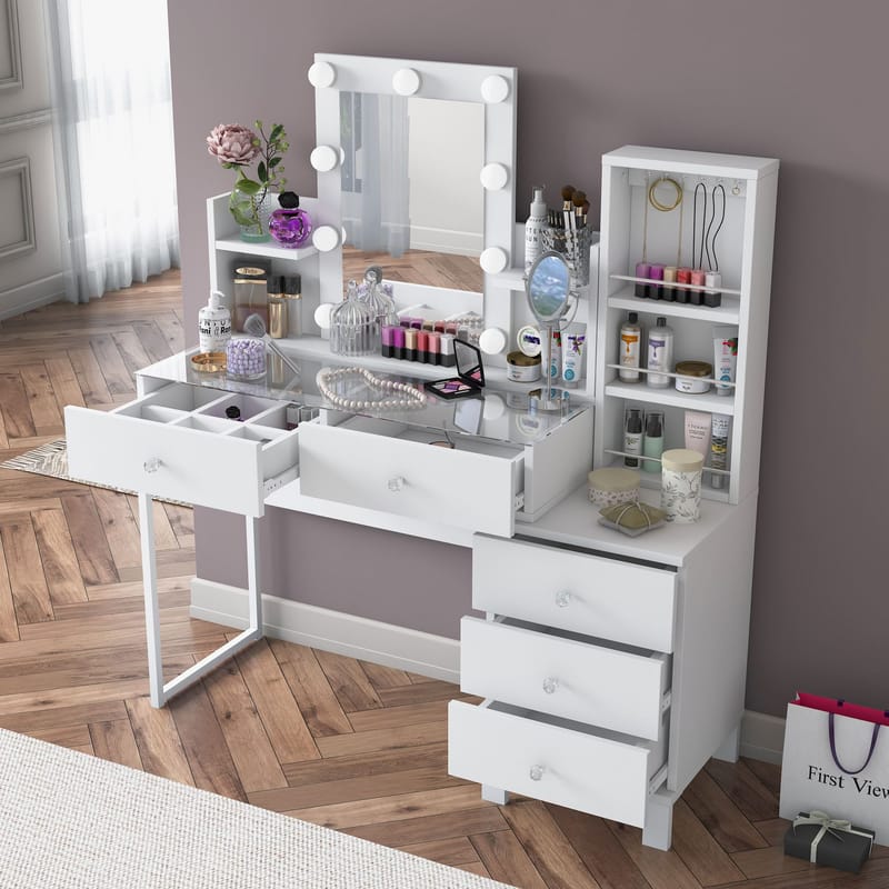 Make-up-bord Wallxpert Hyla BJ153 (120 x 136,8 x 40 cm) hvid - Hvid - Møbler - Borde - Sminkebord & konsolbord