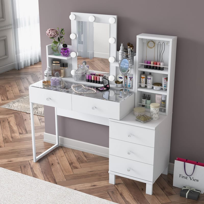 Make-up-bord Wallxpert Hyla BJ153 (120 x 136,8 x 40 cm) hvid - Hvid - Møbler - Borde - Sminkebord & konsolbord