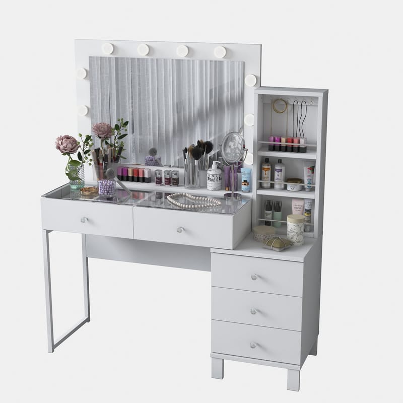 Make-up-bord Wallxpert Isla hylde BJ151 (120 x 141,8 x 40 cm) hvid - Hvid - Møbler - Borde - Sminkebord & konsolbord