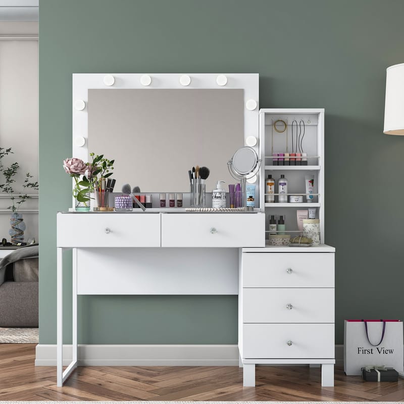 Make-up-bord Wallxpert Isla hylde BJ151 (120 x 141,8 x 40 cm) hvid - Hvid - Møbler - Borde - Sminkebord & konsolbord