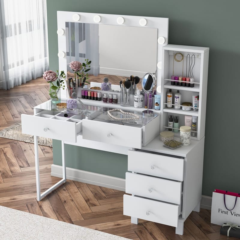 Make-up-bord Wallxpert Isla hylde BJ151 (120 x 141,8 x 40 cm) hvid - Hvid - Møbler - Borde - Sminkebord & konsolbord