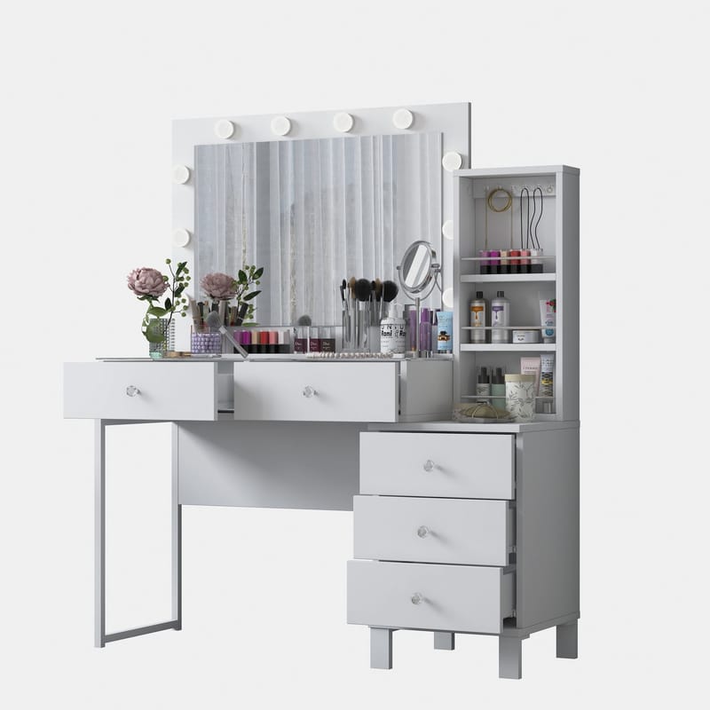 Make-up-bord Wallxpert Isla hylde BJ151 (120 x 141,8 x 40 cm) hvid - Hvid - Møbler - Borde - Sminkebord & konsolbord