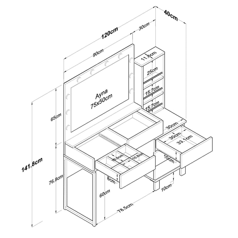 Make-up-bord Wallxpert Isla hylde BJ151 (120 x 141,8 x 40 cm) hvid - Hvid - Møbler - Borde - Sminkebord & konsolbord