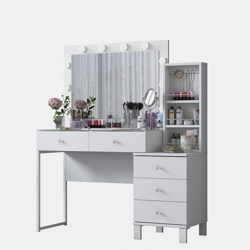 Make-up-bord Wallxpert Isla hylde BJ151 (120 x 141,8 x 40 cm) hvid - Hvid - Møbler - Borde - Sminkebord & konsolbord