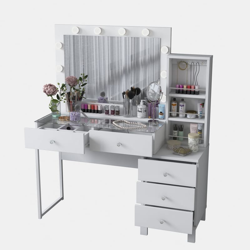 Make-up-bord Wallxpert Isla hylde BJ151 (120 x 141,8 x 40 cm) hvid - Hvid - Møbler - Borde - Sminkebord & konsolbord