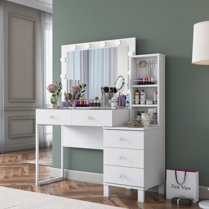 Make-up-bord Wallxpert Isla hylde BJ151 (120 x 141,8 x 40 cm) hvid - Hvid - Møbler - Borde - Sminkebord & konsolbord