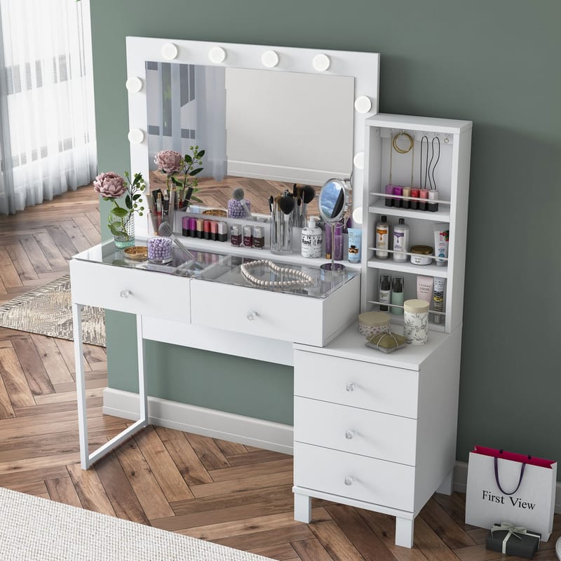 Make-up-bord Wallxpert Isla hylde BJ151 (120 x 141,8 x 40 cm) hvid - Hvid - Møbler - Borde - Sminkebord & konsolbord