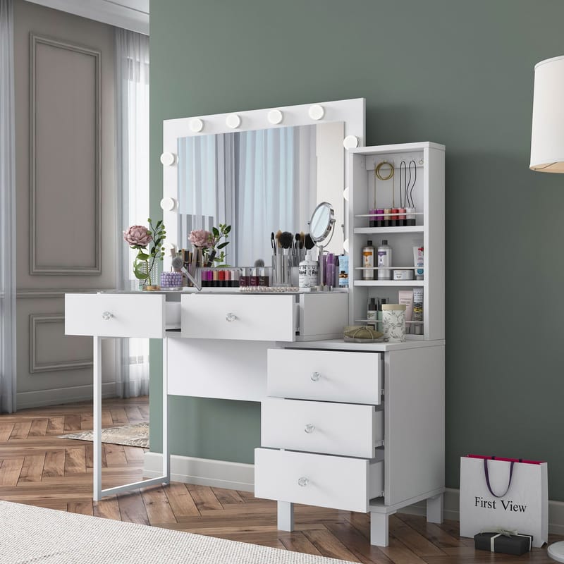 Make-up-bord Wallxpert Isla hylde BJ151 (120 x 141,8 x 40 cm) hvid - Hvid - Møbler - Borde - Sminkebord & konsolbord