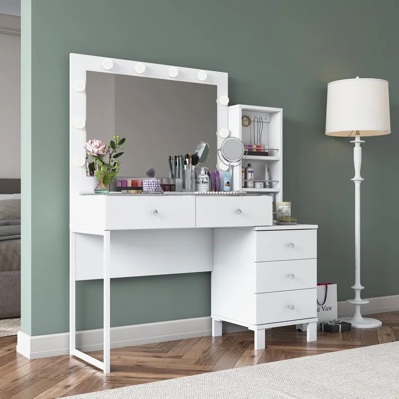 Make-up-bord Wallxpert Isla hylde BJ151 (120 x 141,8 x 40 cm) hvid - Hvid - Møbler - Borde - Sminkebord & konsolbord