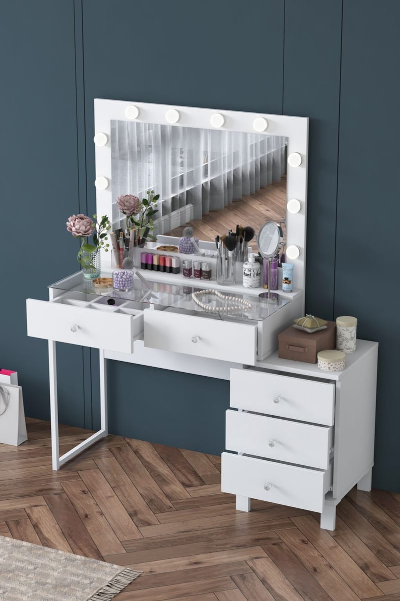 Make-up-bord Wallxpert Isla Shelf BJ150 (120 x 141,8 x 40 cm) Hvid - Hvid - Møbler - Borde - Sminkebord & konsolbord
