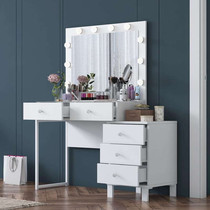 Make-up-bord Wallxpert Isla Shelf BJ150 (120 x 141,8 x 40 cm) Hvid - Hvid - Møbler - Borde - Sminkebord & konsolbord