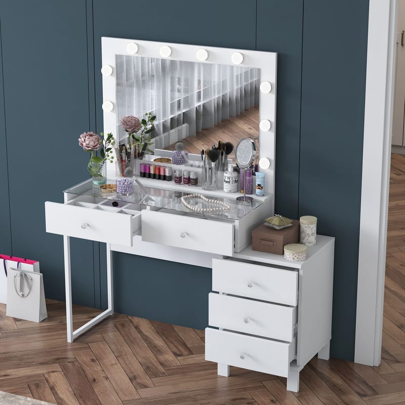 Make-up-bord Wallxpert Isla Shelf BJ150 (120 x 141,8 x 40 cm) Hvid - Hvid - Møbler - Borde - Sminkebord & konsolbord