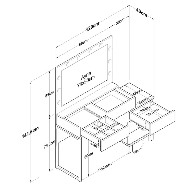 Make-up-bord Wallxpert Isla Shelf BJ150 (120 x 141,8 x 40 cm) Hvid - Hvid - Møbler - Borde - Sminkebord & konsolbord