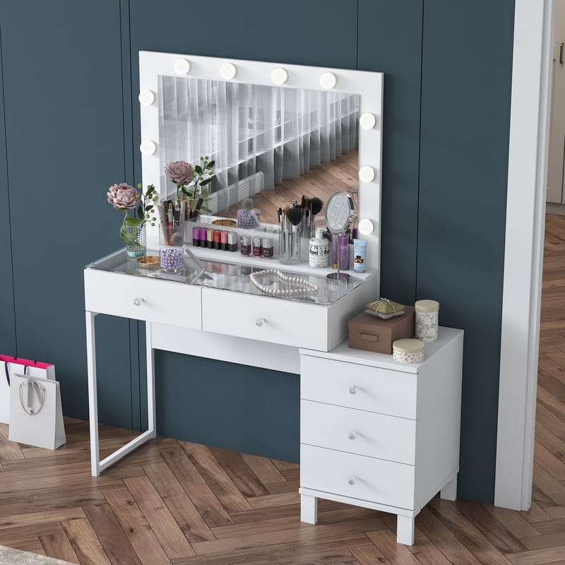 Make-up-bord Wallxpert Isla Shelf BJ150 (120 x 141,8 x 40 cm) Hvid - Hvid - Møbler - Borde - Sminkebord & konsolbord