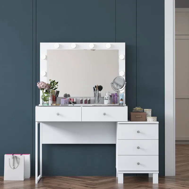 Make-up-bord Wallxpert Isla Shelf BJ150 (120 x 141,8 x 40 cm) Hvid - Hvid - Møbler - Borde - Sminkebord & konsolbord