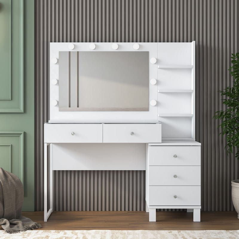 Make-up-bord Wallxpert Isla Shelf BJ194 (120 x 141,8 x 40 cm) Hvid - Hvid - Møbler - Borde - Sminkebord & konsolbord