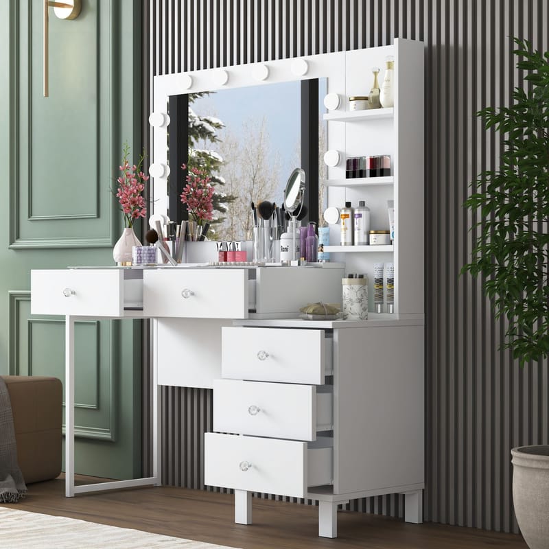 Make-up-bord Wallxpert Isla Shelf BJ194 (120 x 141,8 x 40 cm) Hvid - Hvid - Møbler - Borde - Sminkebord & konsolbord