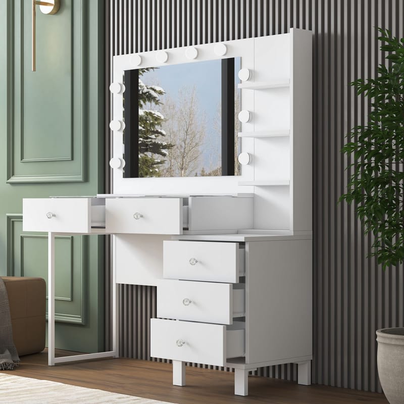 Make-up-bord Wallxpert Isla Shelf BJ194 (120 x 141,8 x 40 cm) Hvid - Hvid - Møbler - Borde - Sminkebord & konsolbord