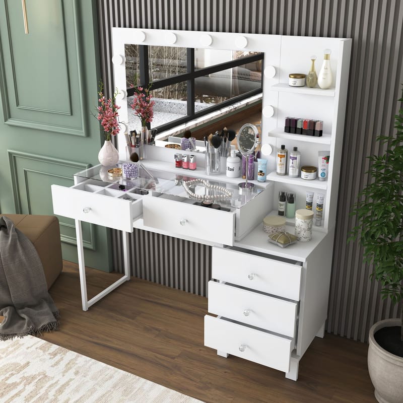 Make-up-bord Wallxpert Isla Shelf BJ194 (120 x 141,8 x 40 cm) Hvid - Hvid - Møbler - Borde - Sminkebord & konsolbord