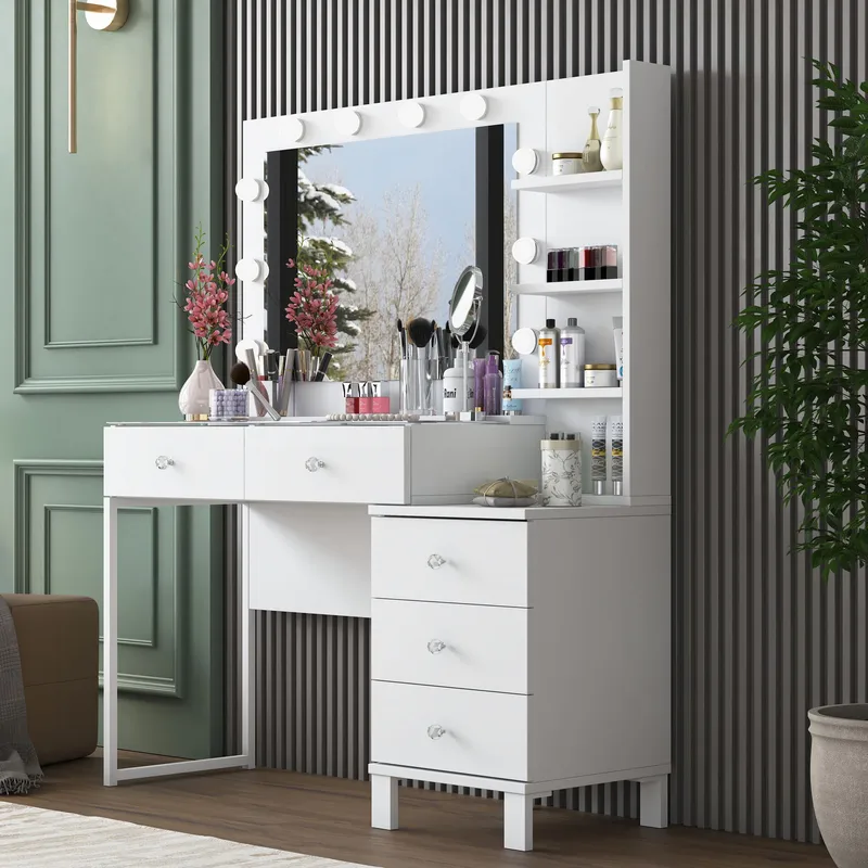 Make-up-bord Wallxpert Isla Shelf BJ194 (120 x 141,8 x 40 cm) Hvid - Hvid - Møbler - Borde - Sminkebord & konsolbord