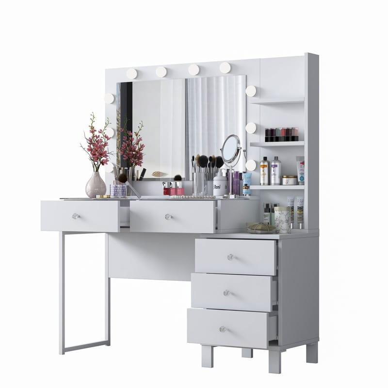 Make-up-bord Wallxpert Isla Shelf BJ194 (120 x 141,8 x 40 cm) Hvid - Hvid - Møbler - Borde - Sminkebord & konsolbord