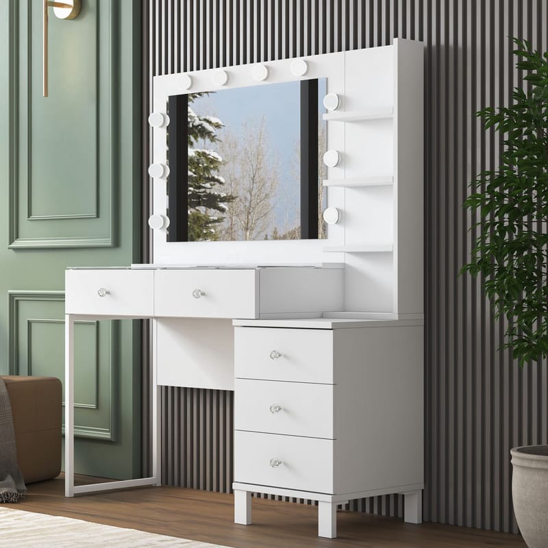 Make-up-bord Wallxpert Isla Shelf BJ194 (120 x 141,8 x 40 cm) Hvid - Hvid - Møbler - Borde - Sminkebord & konsolbord