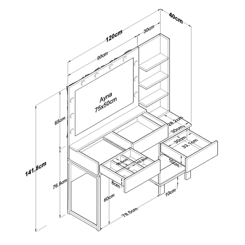 Make-up-bord Wallxpert Isla Shelf BJ194 (120 x 141,8 x 40 cm) Hvid - Hvid - Møbler - Borde - Sminkebord & konsolbord