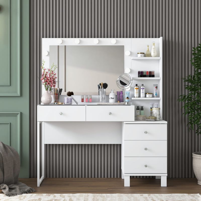 Make-up-bord Wallxpert Isla Shelf BJ194 (120 x 141,8 x 40 cm) Hvid - Hvid - Møbler - Borde - Sminkebord & konsolbord