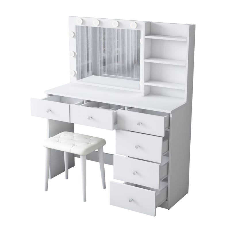 Make-up-bord Wallxpert Isla Shelf med puf (120 x 141,8 x 40 cm) Hvid - Hvid - Møbler - Borde - Sminkebord & konsolbord