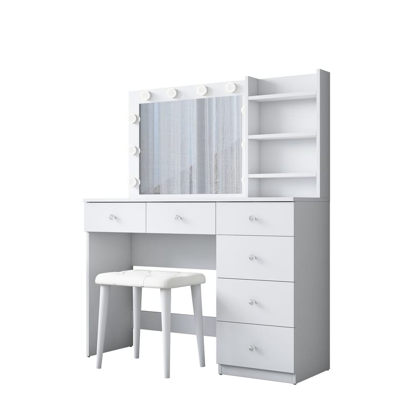 Make-up-bord Wallxpert Isla Shelf med puf (120 x 141,8 x 40 cm) Hvid - Hvid - Møbler - Borde - Sminkebord & konsolbord