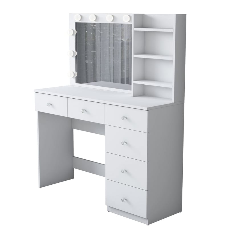 Make-up-bord Wallxpert Juna BJ127 (110 x 141,8 x 40 cm) Hvid - Hvid - Møbler - Borde - Sminkebord & konsolbord