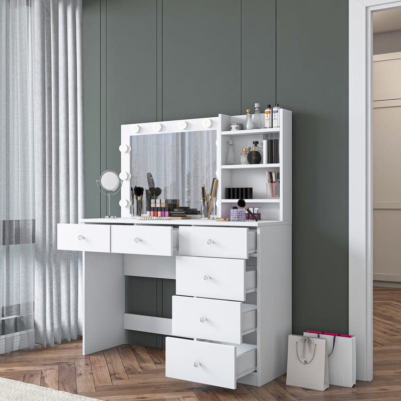 Make-up-bord Wallxpert Juna BJ127 (110 x 141,8 x 40 cm) Hvid - Hvid - Møbler - Borde - Sminkebord & konsolbord