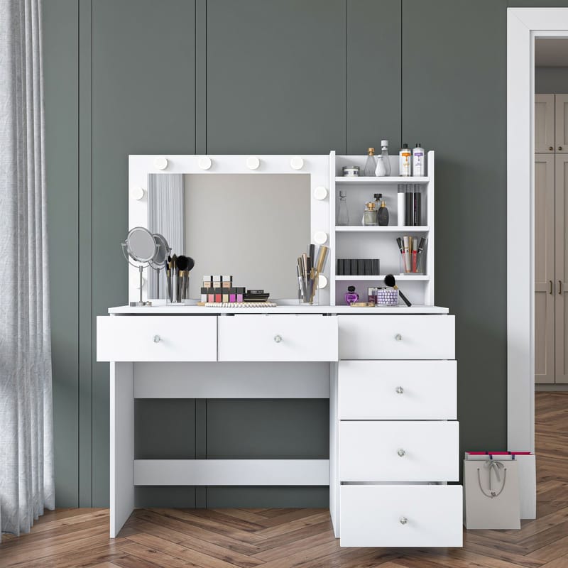 Make-up-bord Wallxpert Juna BJ127 (110 x 141,8 x 40 cm) Hvid - Hvid - Møbler - Borde - Sminkebord & konsolbord