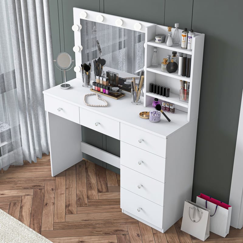 Make-up-bord Wallxpert Juna BJ127 (110 x 141,8 x 40 cm) Hvid - Hvid - Møbler - Borde - Sminkebord & konsolbord