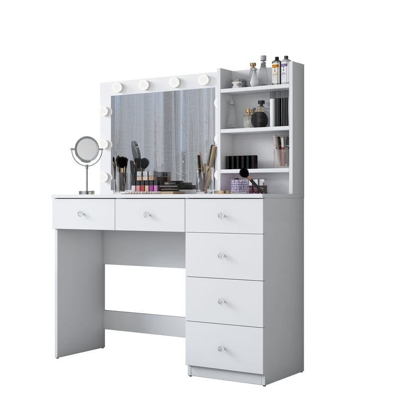 Make-up-bord Wallxpert Juna BJ127 (110 x 141,8 x 40 cm) Hvid - Hvid - Møbler - Borde - Sminkebord & konsolbord