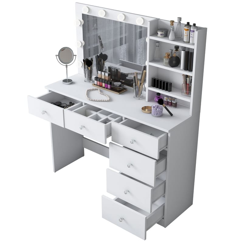 Make-up-bord Wallxpert Juna BJ127 (110 x 141,8 x 40 cm) Hvid - Hvid - Møbler - Borde - Sminkebord & konsolbord