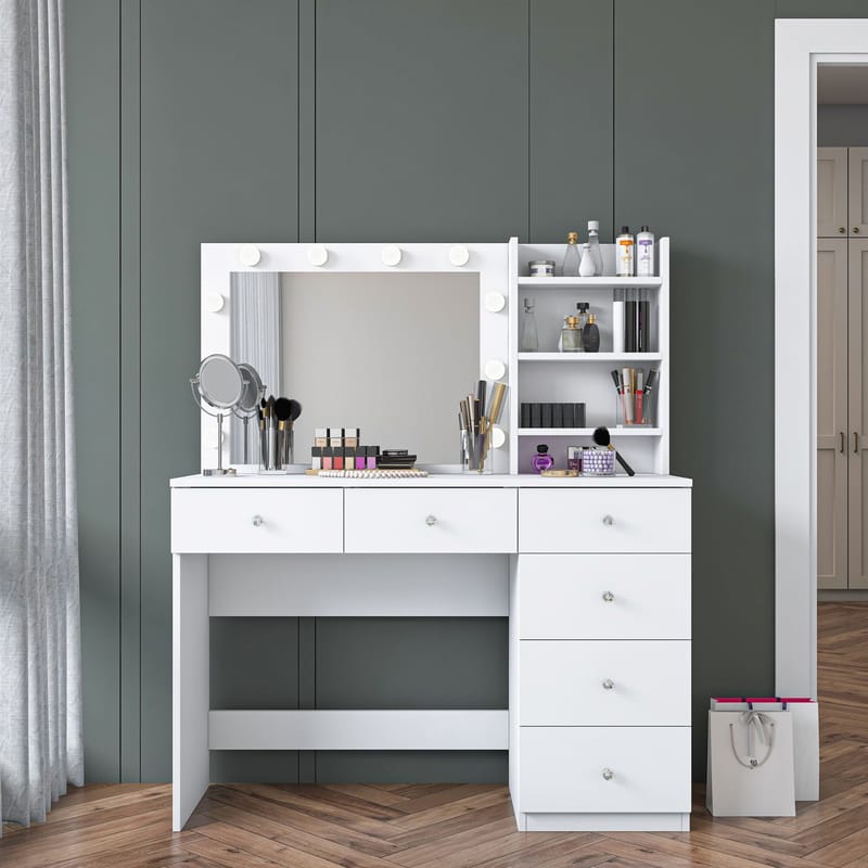 Make-up-bord Wallxpert Juna BJ127 (110 x 141,8 x 40 cm) Hvid - Hvid - Møbler - Borde - Sminkebord & konsolbord