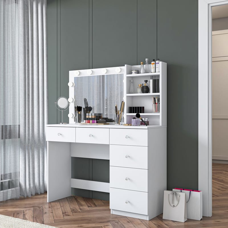 Make-up-bord Wallxpert Juna BJ127 (110 x 141,8 x 40 cm) Hvid - Hvid - Møbler - Borde - Sminkebord & konsolbord
