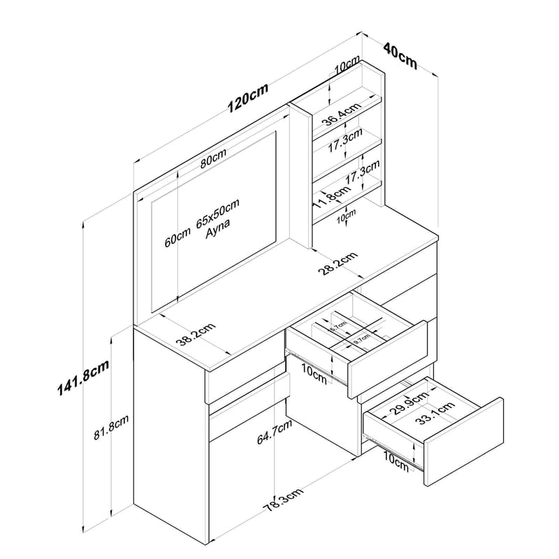 Make-up-bord Wallxpert Juna BJ127 (110 x 141,8 x 40 cm) Hvid - Hvid - Møbler - Borde - Sminkebord & konsolbord