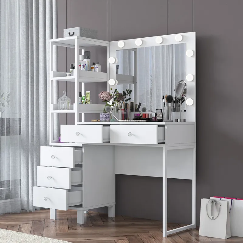 Make-up-bord Wallxpert Juna BJ128 (110 x 141,8 x 40 cm) Hvid - Hvid - Møbler - Borde - Sminkebord & konsolbord