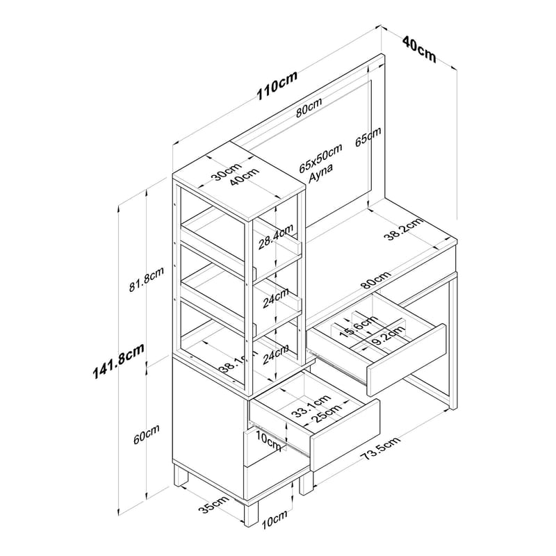Make-up-bord Wallxpert Juna BJ128 (110 x 141,8 x 40 cm) Hvid - Hvid - Møbler - Borde - Sminkebord & konsolbord