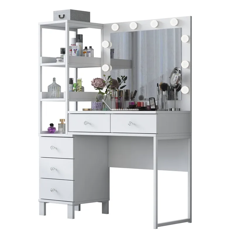 Make-up-bord Wallxpert Juna BJ128 (110 x 141,8 x 40 cm) Hvid - Hvid - Møbler - Borde - Sminkebord & konsolbord