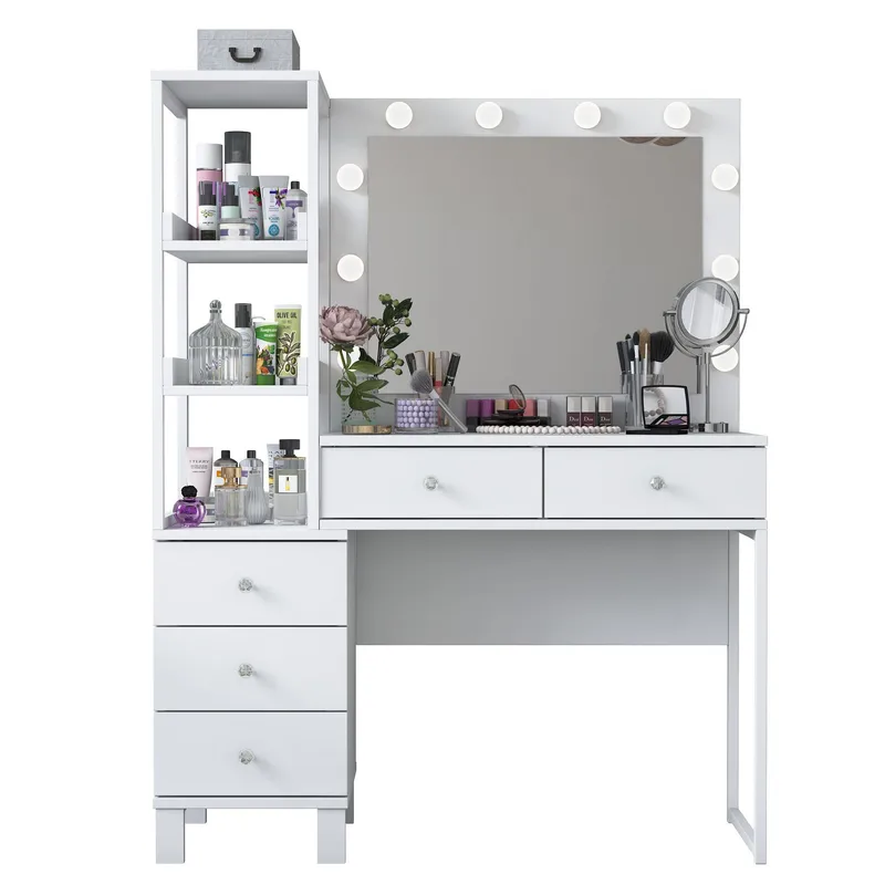 Make-up-bord Wallxpert Juna BJ128 (110 x 141,8 x 40 cm) Hvid - Hvid - Møbler - Borde - Sminkebord & konsolbord