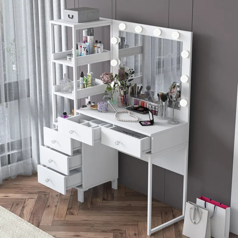 Make-up-bord Wallxpert Juna BJ128 (110 x 141,8 x 40 cm) Hvid - Hvid - Møbler - Borde - Sminkebord & konsolbord