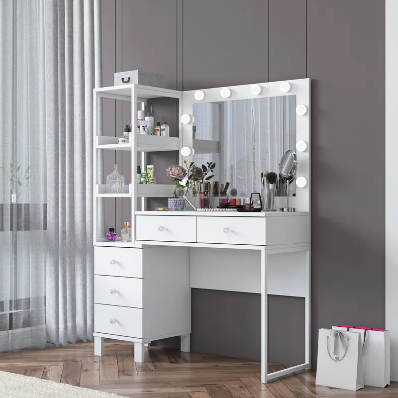 Make-up-bord Wallxpert Juna BJ128 (110 x 141,8 x 40 cm) Hvid - Hvid - Møbler - Borde - Sminkebord & konsolbord