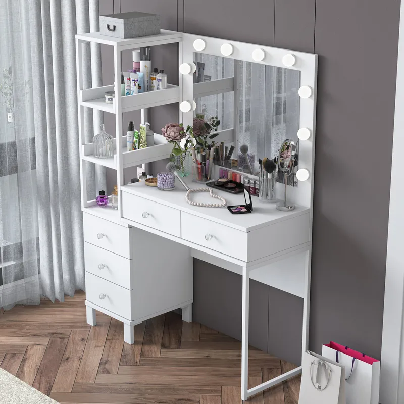 Make-up-bord Wallxpert Juna BJ128 (110 x 141,8 x 40 cm) Hvid - Hvid - Møbler - Borde - Sminkebord & konsolbord